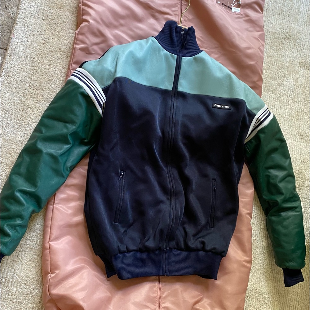 BRAND NEW SS 21 MIU MIU 
LUX JERSEY LEATHER JACKET